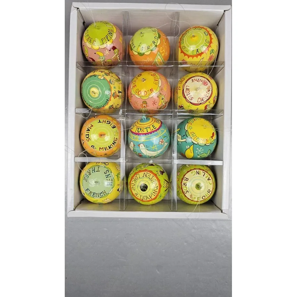Vintage The‎ Twelve Days Of Christmas Ornaments 12 Decoupage Balls Complete